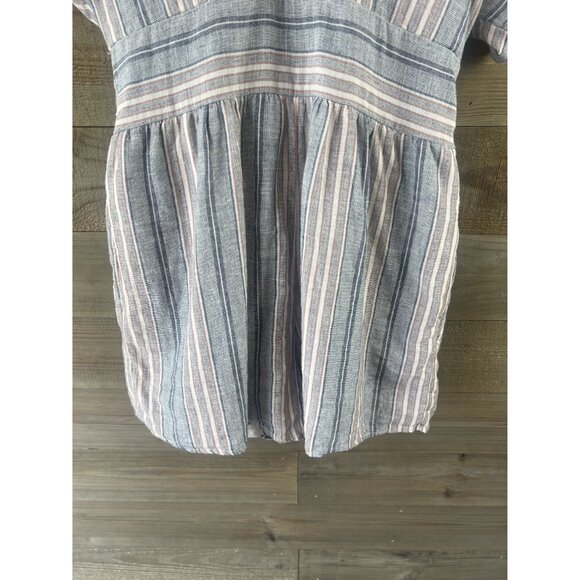 American Eagle Womens Romper Striped VNeck Cinched Waist Linen Blend Large - Picture 5 of 11